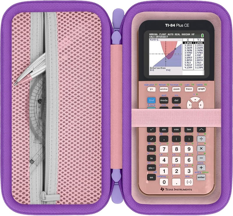 Baval Calculator Case Compatible with Texas Instruments TI-84 Plus CE/TI-84 Plus/TI-Nspire CX II CAS/TI-Nspire CX II/TI-83 Plus/TI-89 Titanium Color Graphing Calculator(Pink Case,Purple Zipper) - Image 1